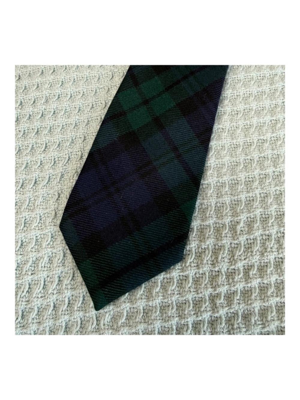 Vintage Lands End 100% Wool Necktie Mens Tie Black Watch Plaid Y2K 60.5" Long
